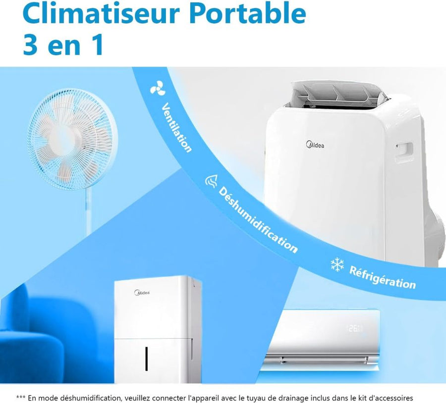 MIDEA Climatiseur PortaSplit Mobile Silencieux 4-in-1| 12000 BTU | Chauffage et Climatisation Portable Prêt à Poser 3,5kW- Clim Mobile avec rafraîchisseur, déshumidificateur, chauffage,ventilateur 1