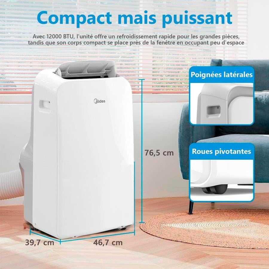 MIDEA Climatiseur PortaSplit Mobile Silencieux 4-in-1| 12000 BTU | Chauffage et Climatisation Portable Prêt à Poser 3,5kW- Clim Mobile avec rafraîchisseur, déshumidificateur, chauffage,ventilateur 1